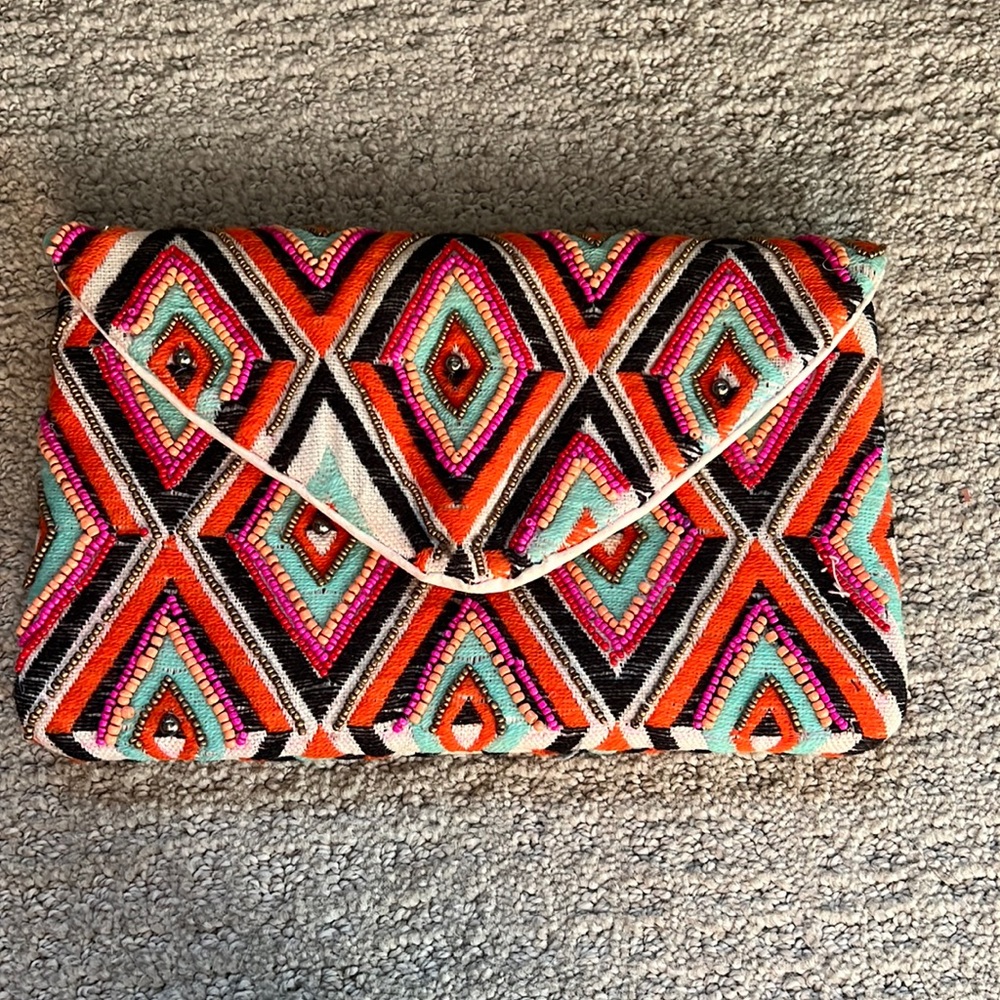 Aztec beaded clutch